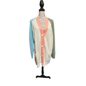 Woman Within Size Large Button-Front Color Block Shaker Cardigan Pockets